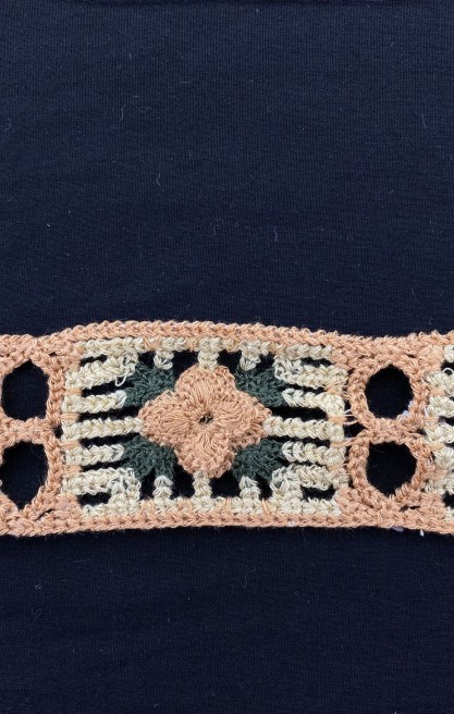 Kahverengi-Yeşil-Bej Tığ İşi Bant, 4.5 cm