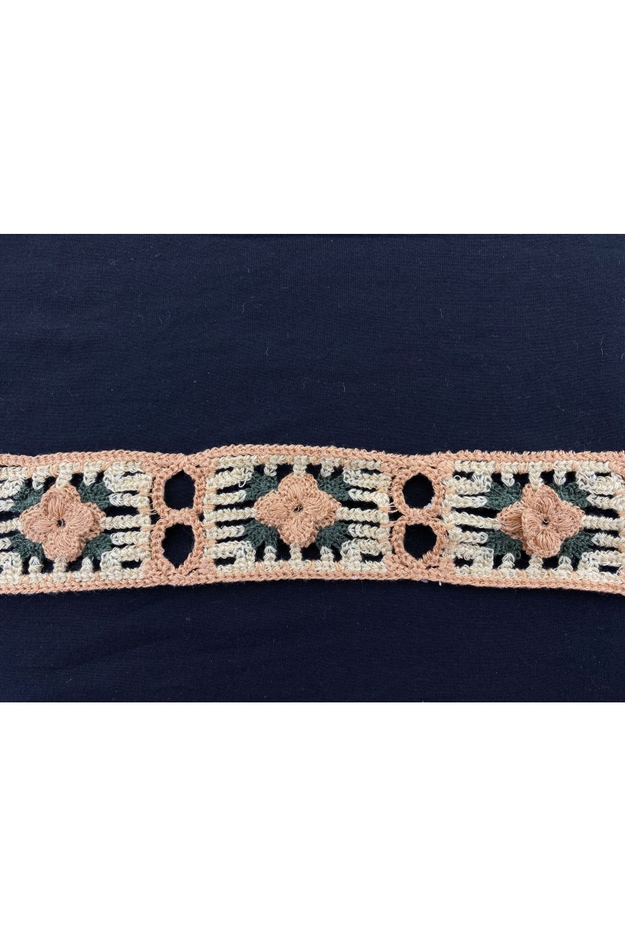 Kahverengi-Yeşil-Bej Tığ İşi Bant, 4.5 cm