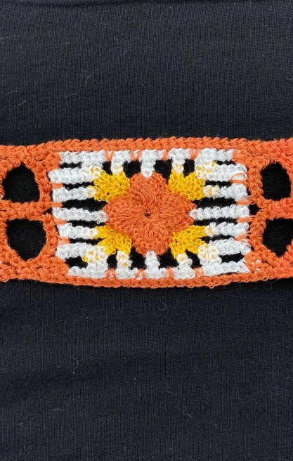 Turuncu-Beyaz-Sarı Tığ İşi Bant, 4.5 cm