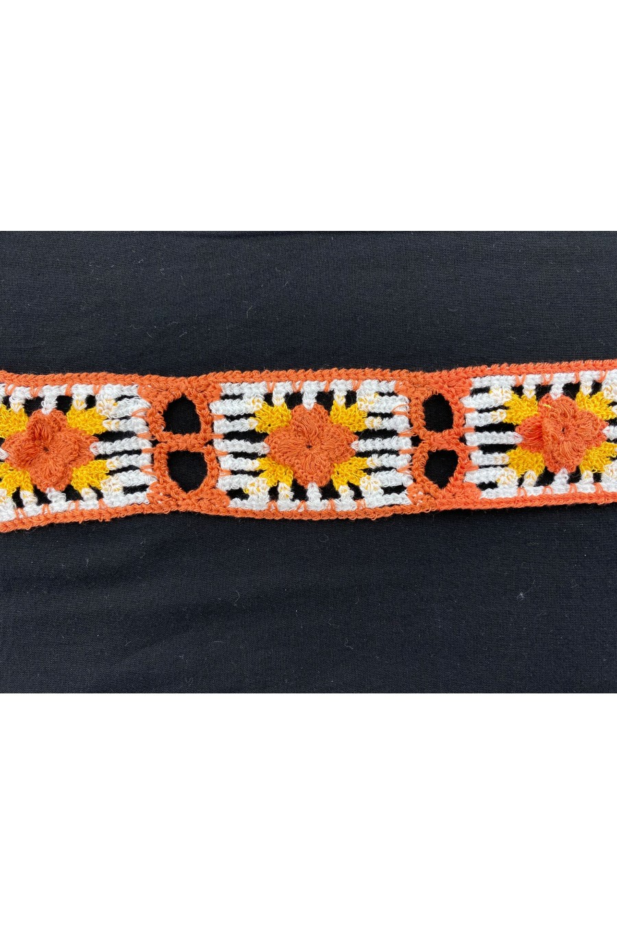 Turuncu-Beyaz-Sarı Tığ İşi Bant, 4.5 cm