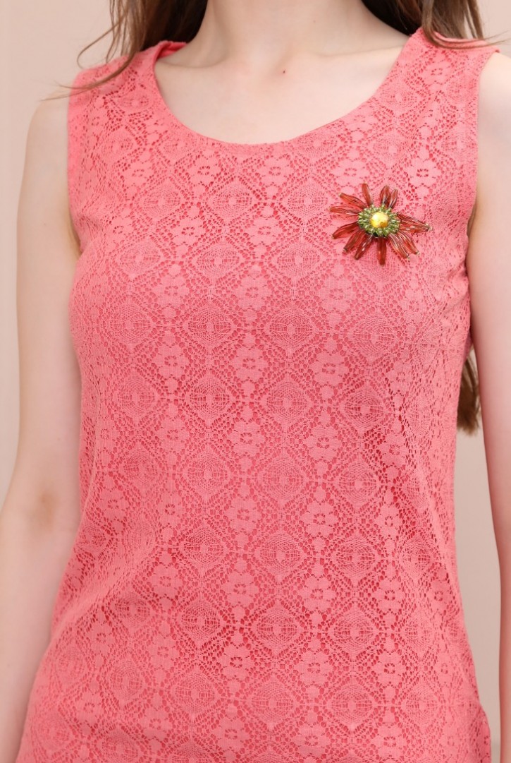 Kadın Dantelli Kolsuz Midi Elbise