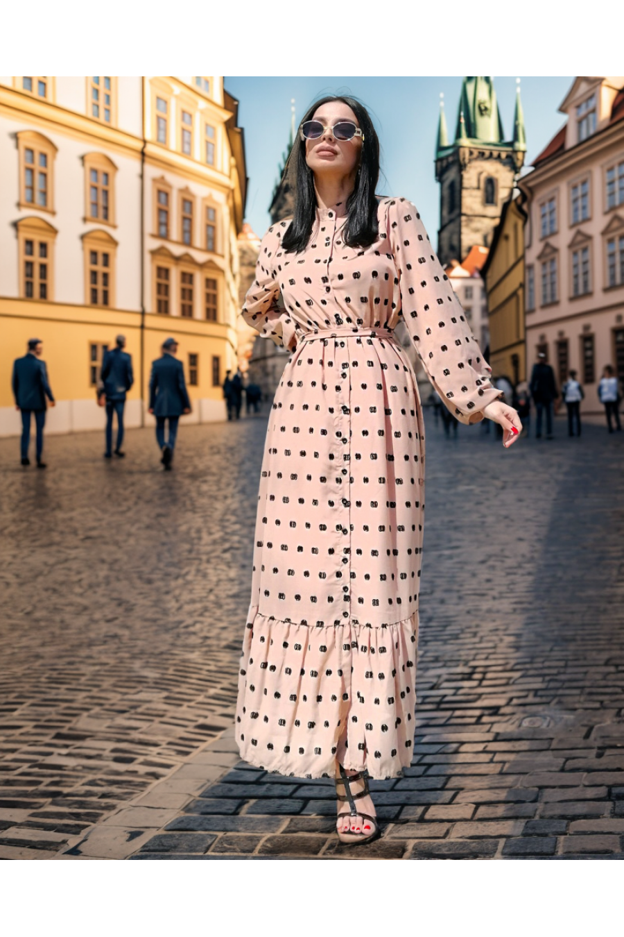 Women's Flock Printed Plaid Shirt Dress