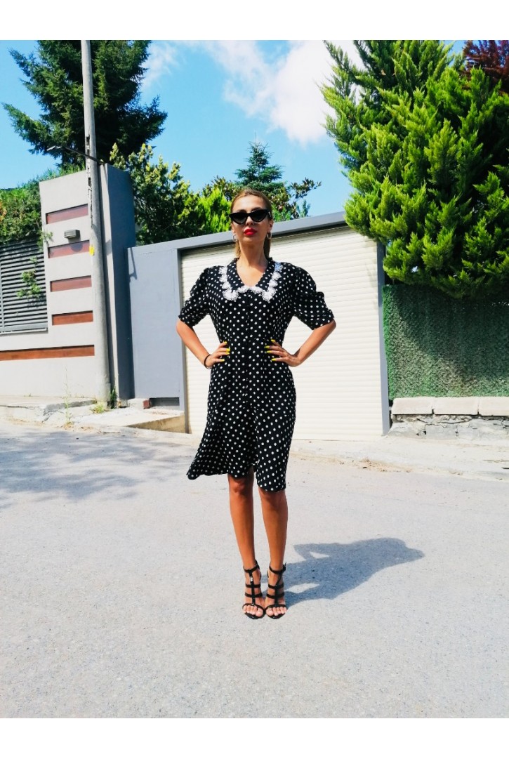 Kadın Puantiyeli Yarım Kollu Elbise