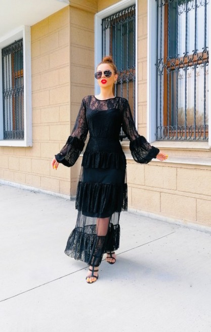 Kadın Dantelli Katlı Elbise