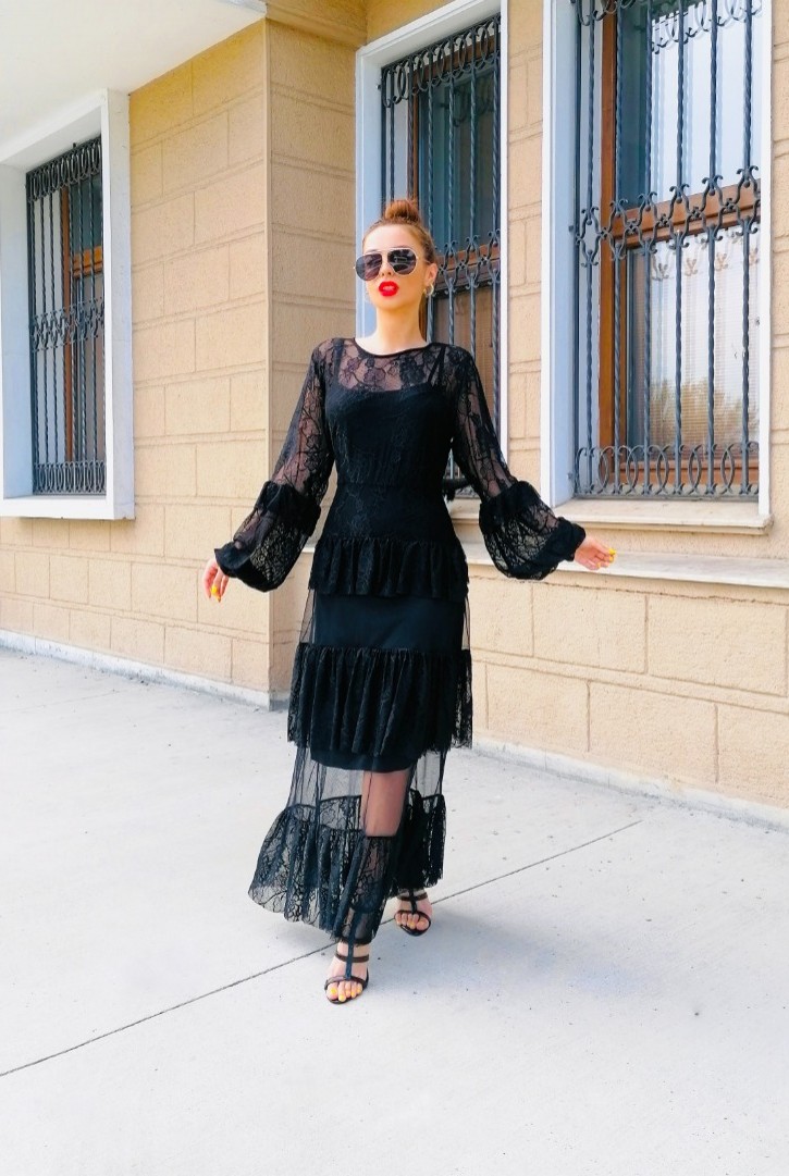 Kadın Dantelli Katlı Elbise