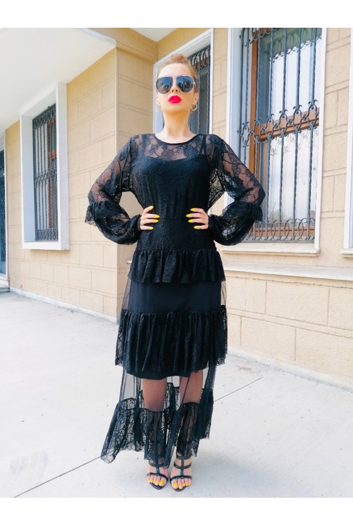 Kadın Dantelli Katlı Elbise