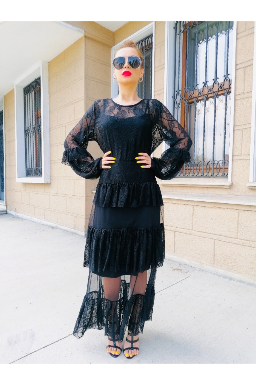 Kadın Dantelli Katlı Elbise