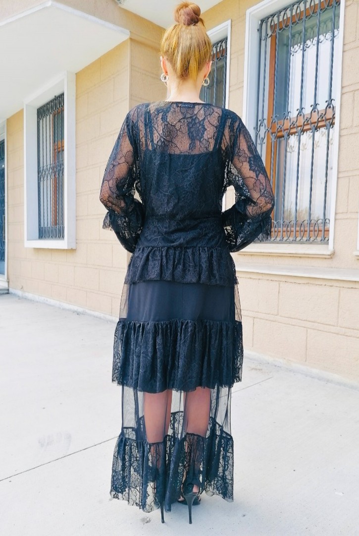 Kadın Dantelli Katlı Elbise