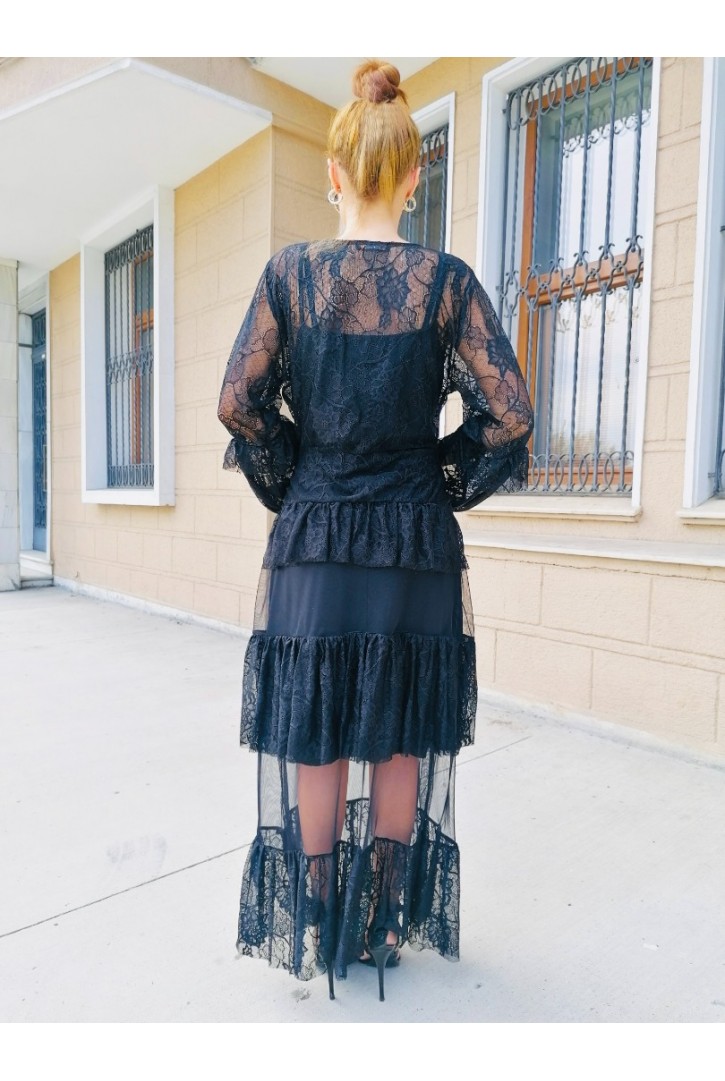 Kadın Dantelli Katlı Elbise