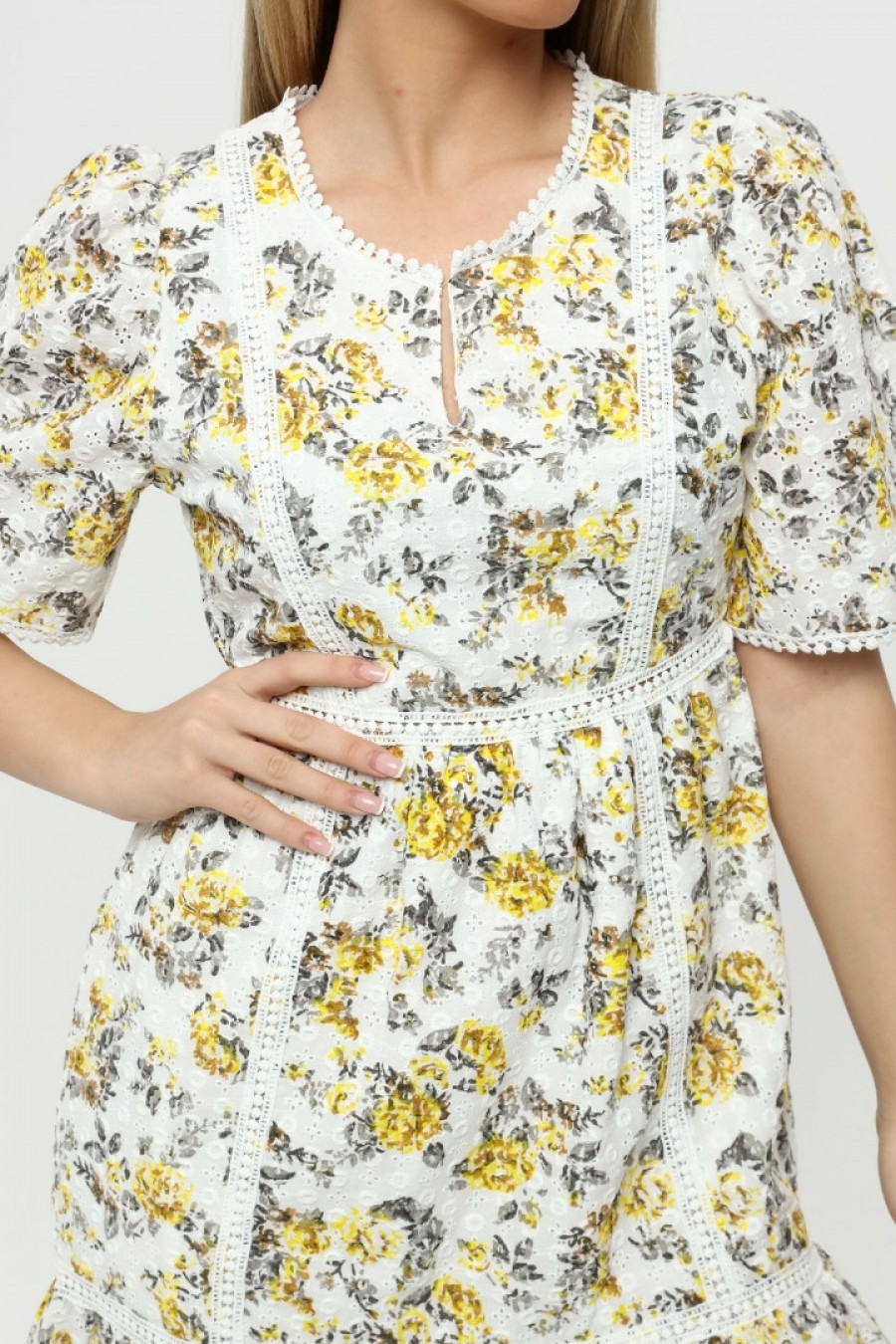 Kadın Şerit Detaylı Çiçek Desenli Elbise