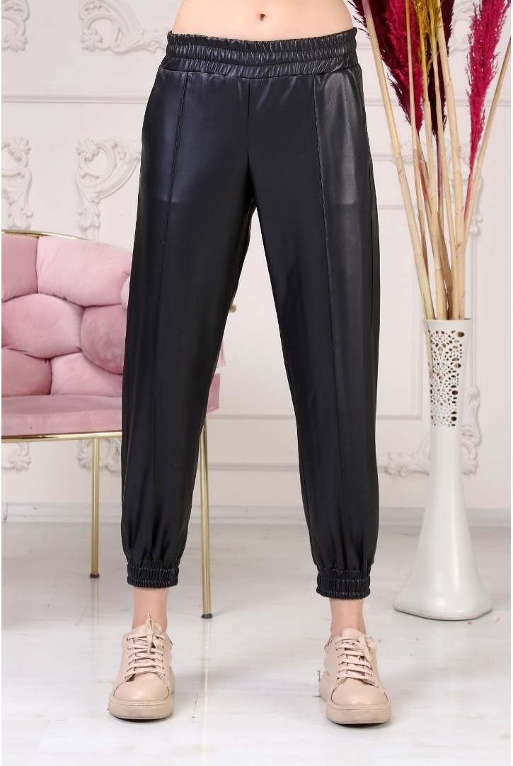 Kadın Suni Deri Bağlama Detaylı Bluz