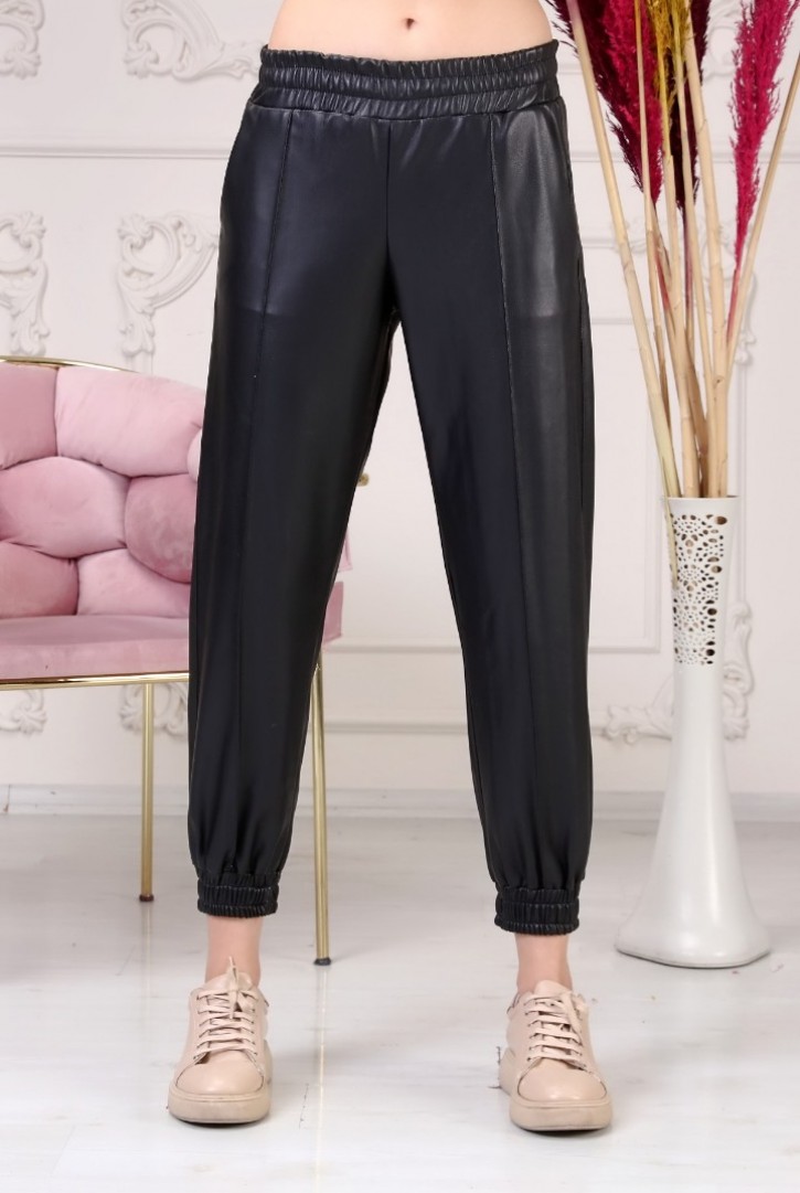 Kadın Suni Deri Bağlama Detaylı Bluz