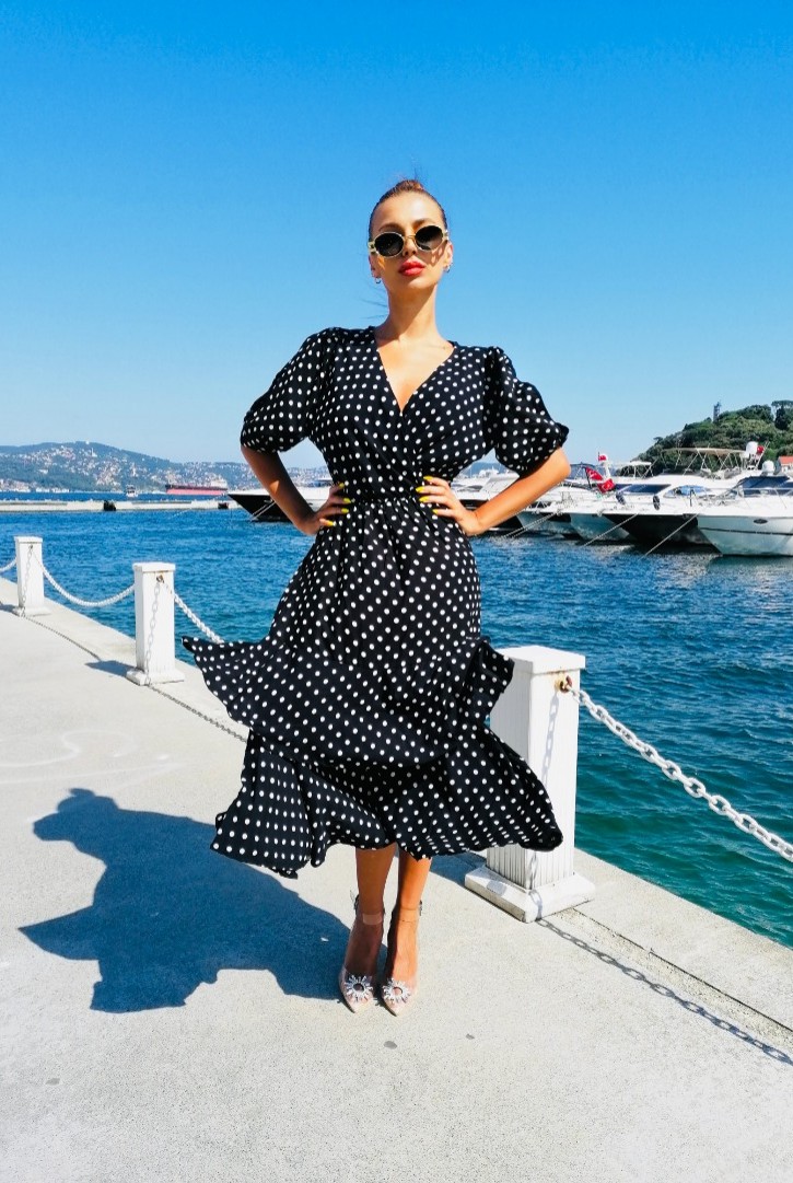 Kadın Puantiyeli Midi Elbise