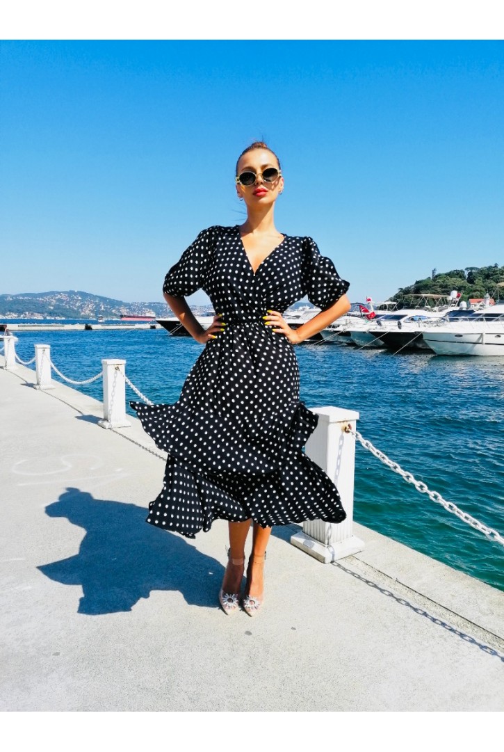Kadın Puantiyeli Midi Elbise