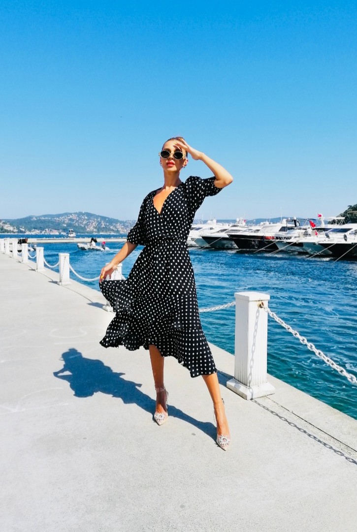 Kadın Puantiyeli Midi Elbise