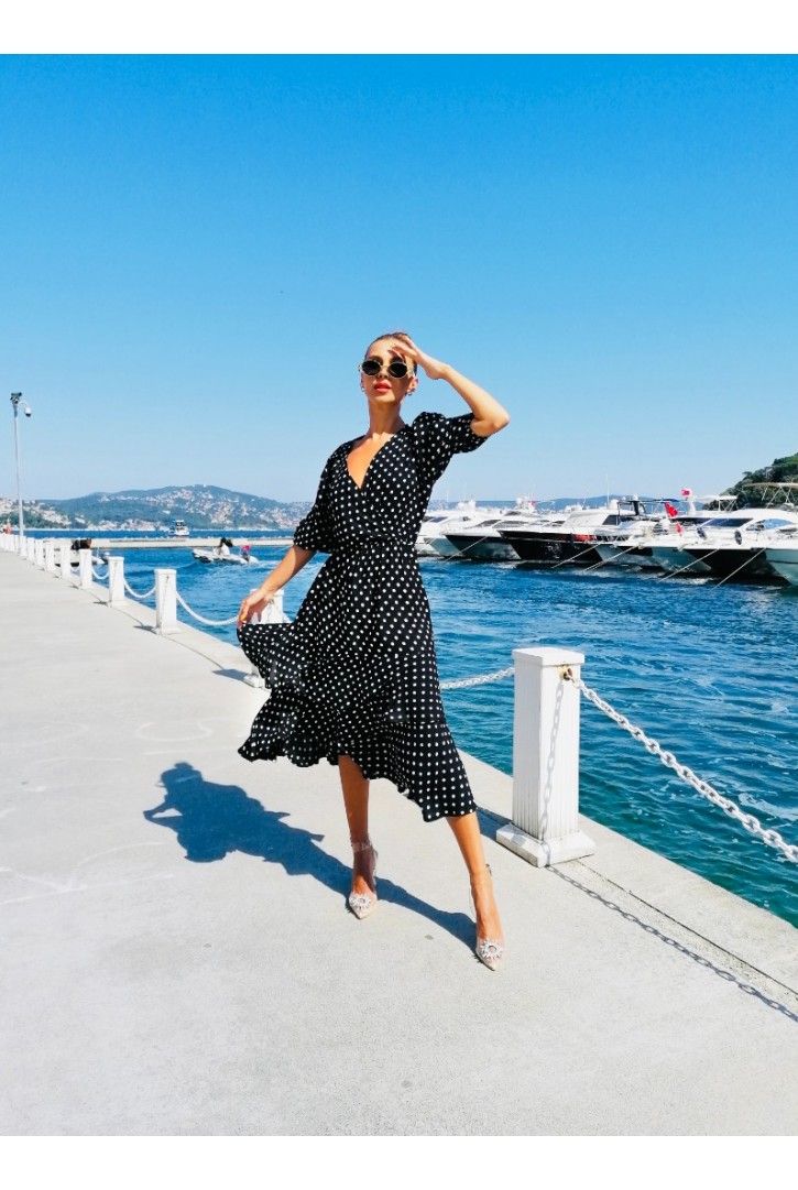 Kadın Puantiyeli Midi Elbise