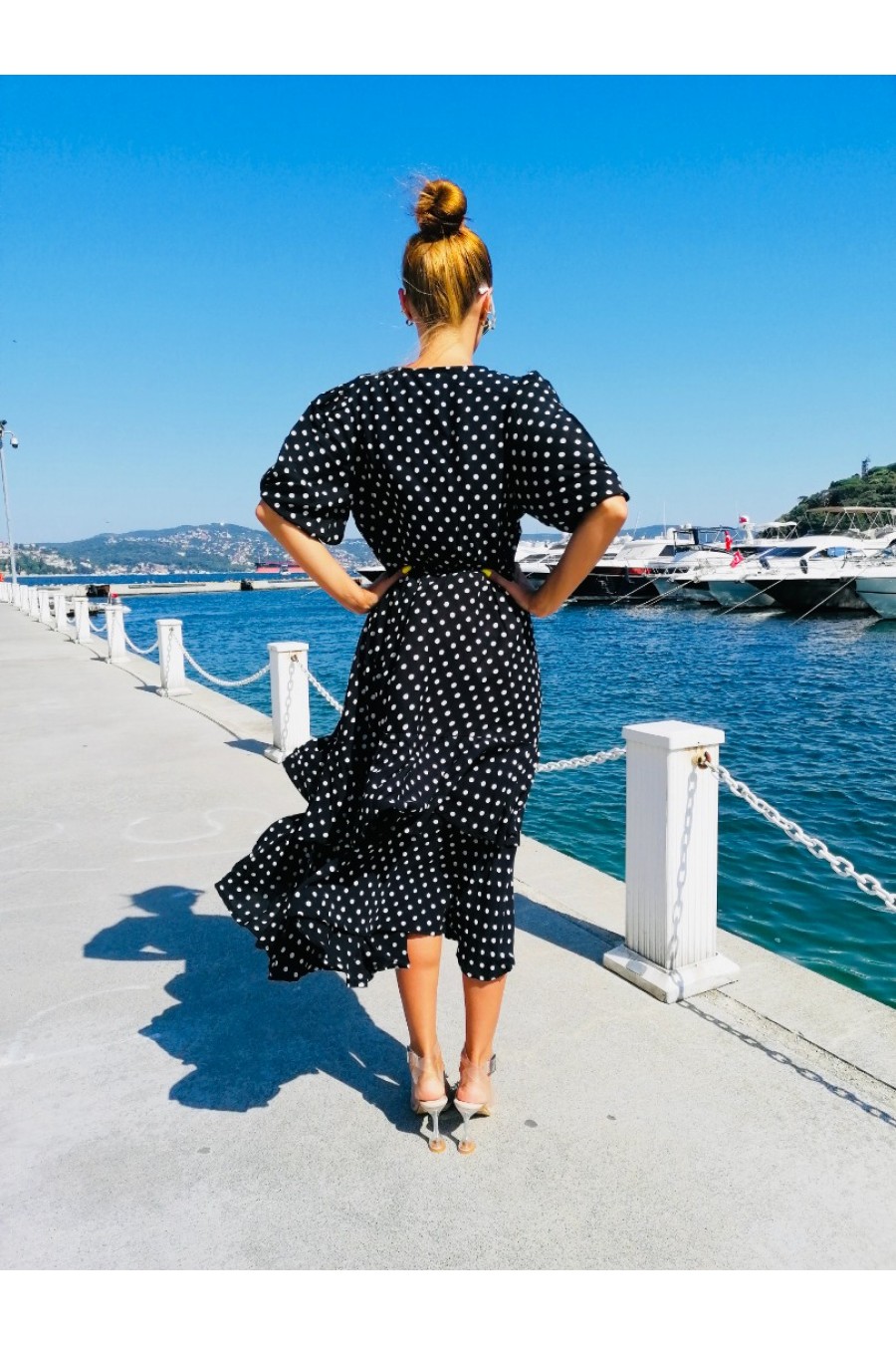 13216 Kadın Puantiyeli Midi Elbise