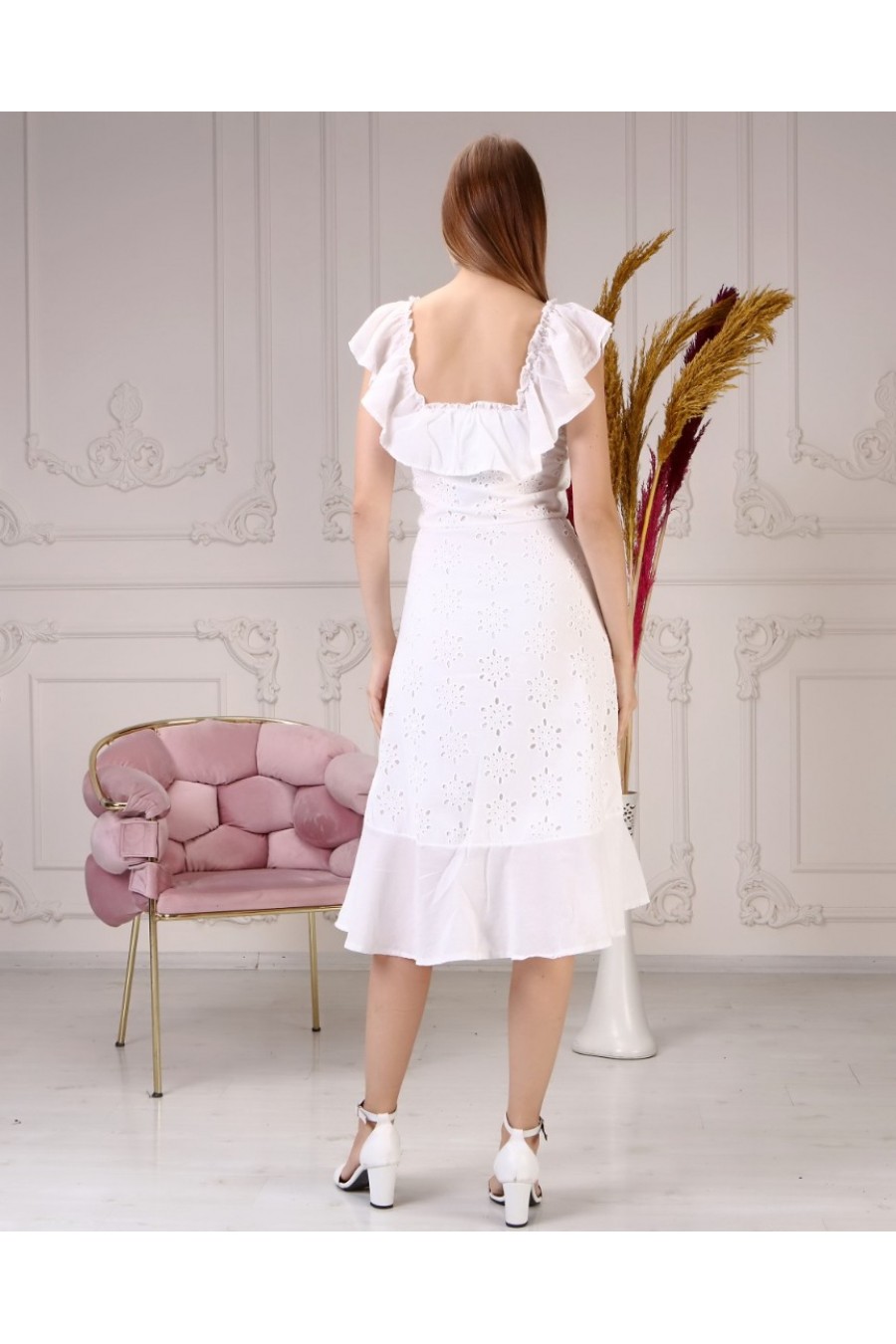 Kadın Yakası Fırfır Detaylı Fisto Elbise