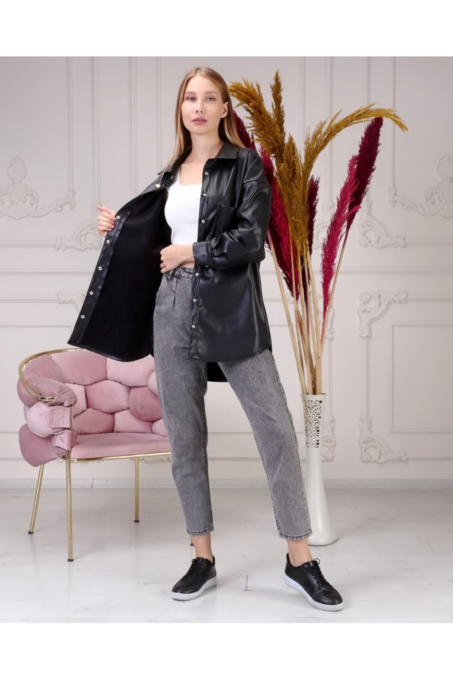 13227 Kadın Suni Deri Gömlek Ceket