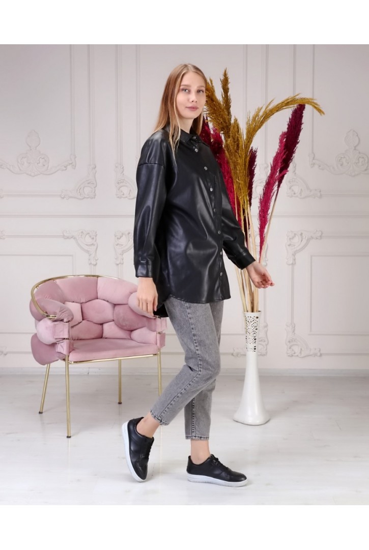 Kadın Suni Deri Gömlek Ceket