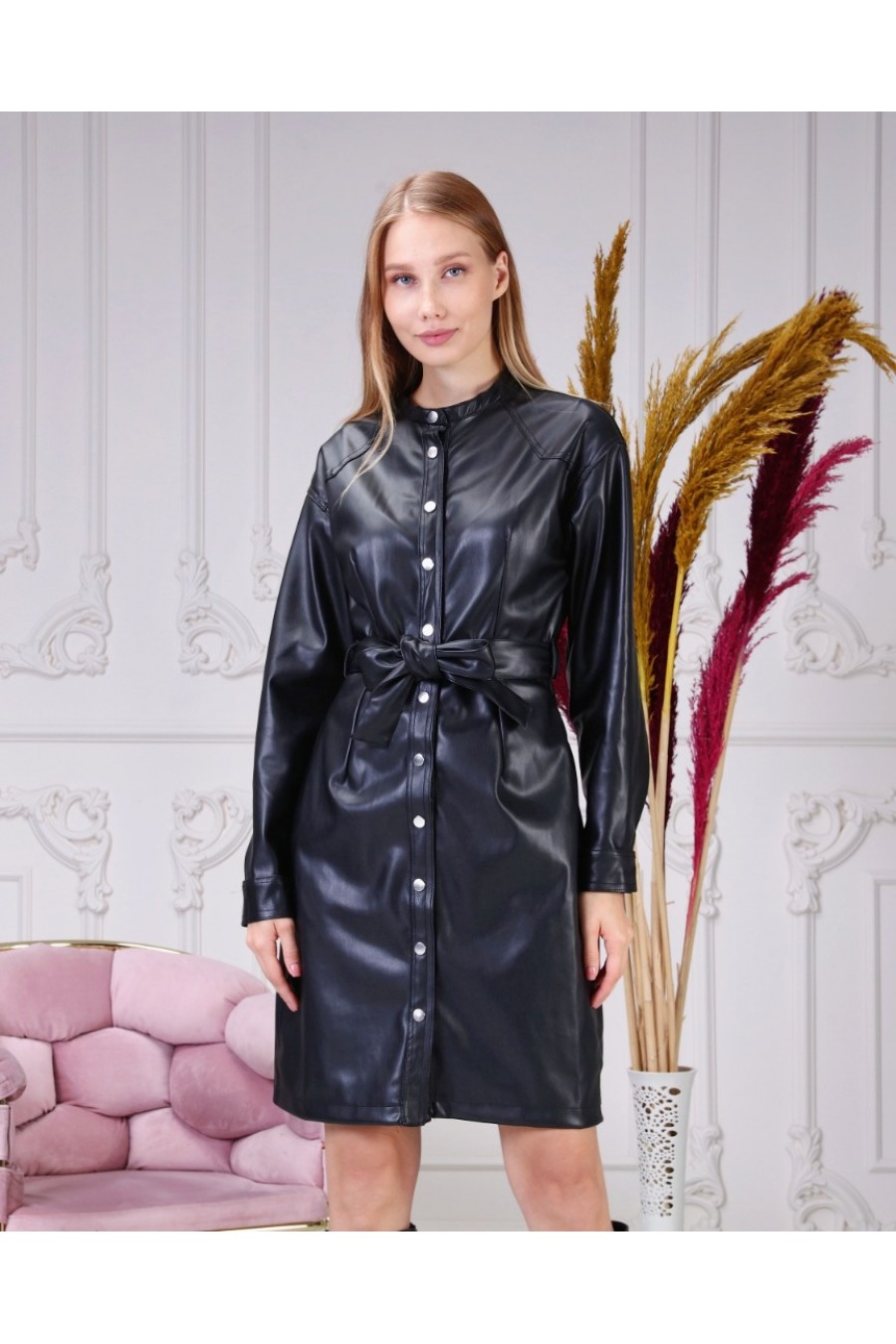 13228 Kadın Suni Deri Gömlek Elbise