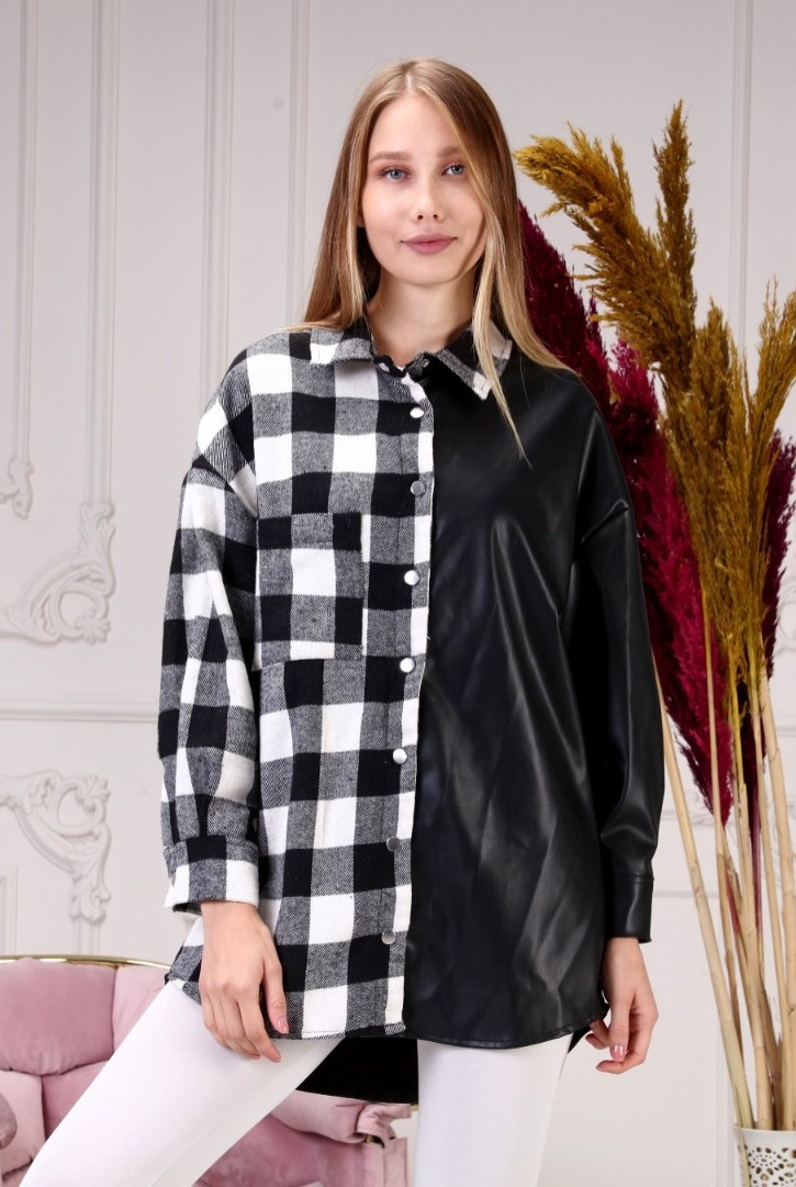 Kadın Oduncu Detaylı Suni Deri Gömlek