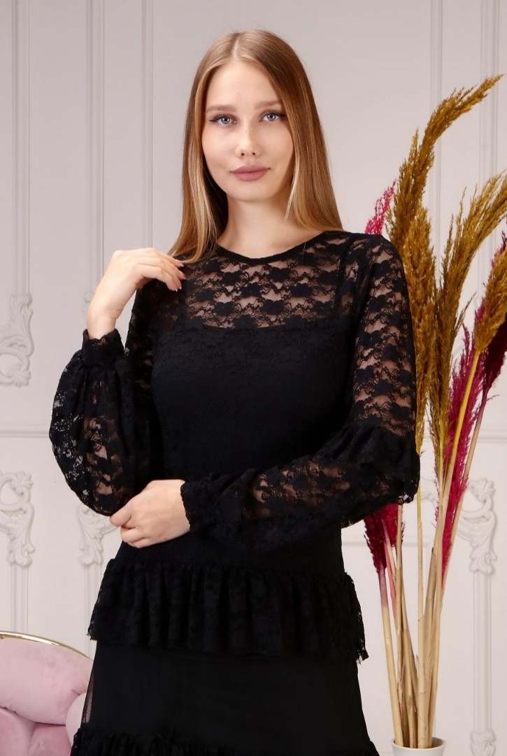 Kadın Fırfır Katlı Dantel Elbise