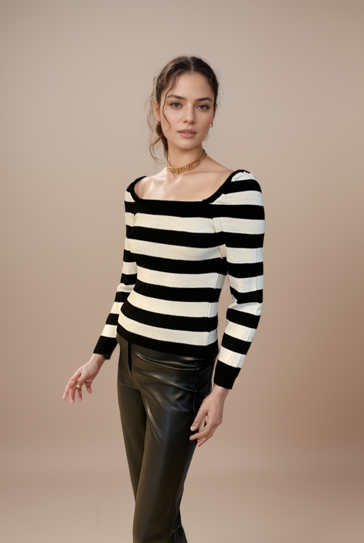 Kadın İki Renkli Triko Kazak