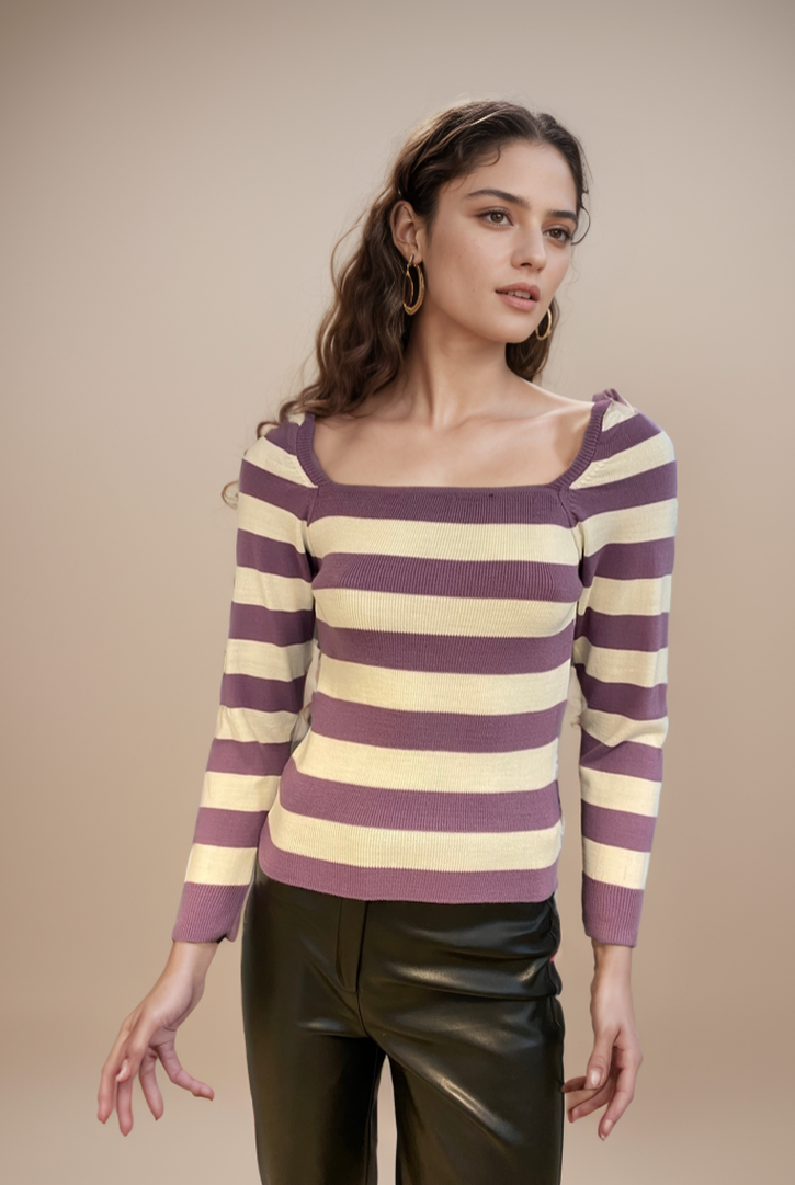 Kadın İki Renkli Triko Kazak