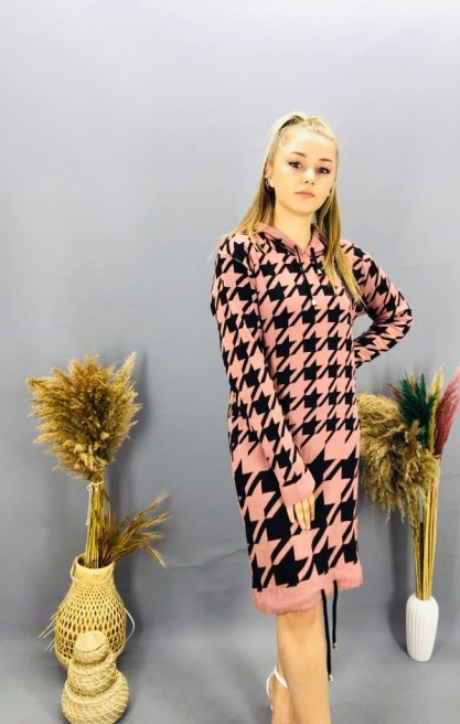 Kadın Kazayağı Desenli Triko Elbise