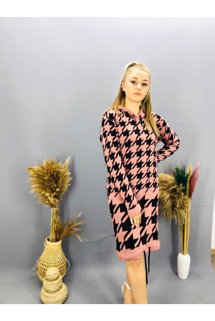 Kadın Kazayağı Desenli Triko Elbise