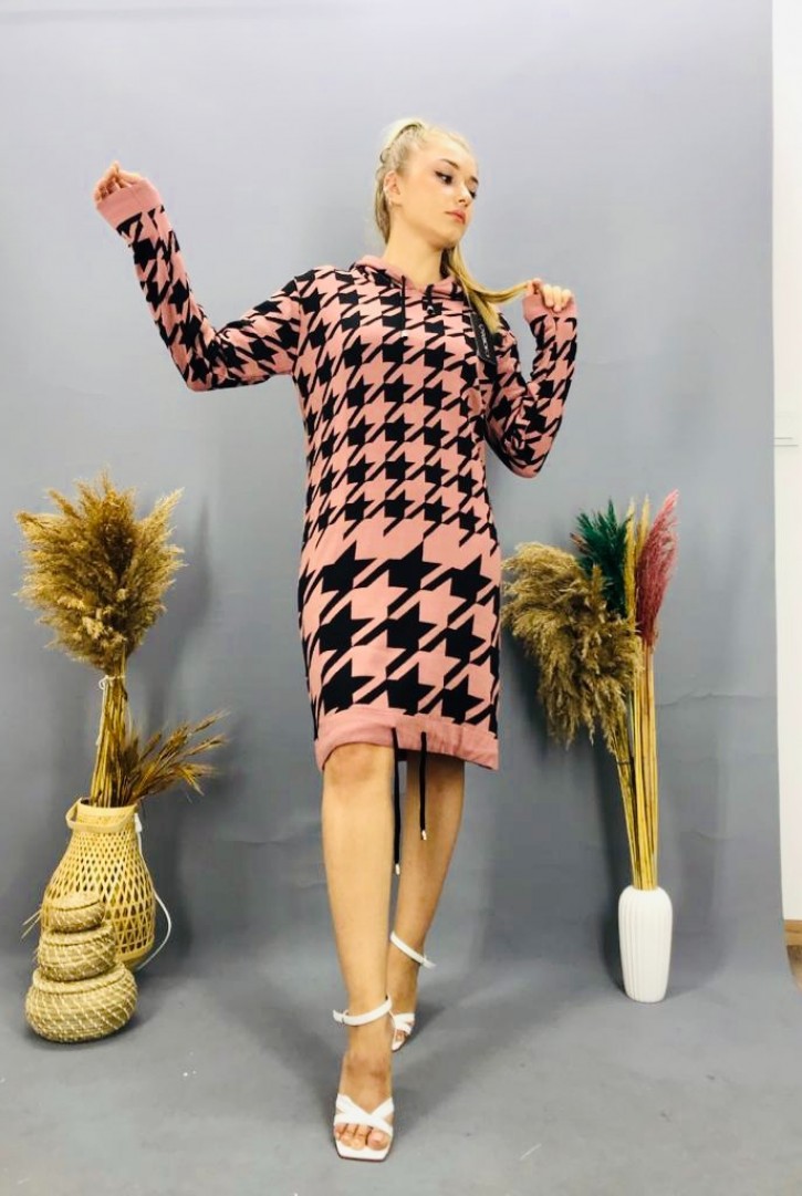 Kadın Kazayağı Desenli Triko Elbise