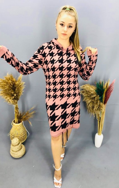 Kadın Kazayağı Desenli Triko Elbise