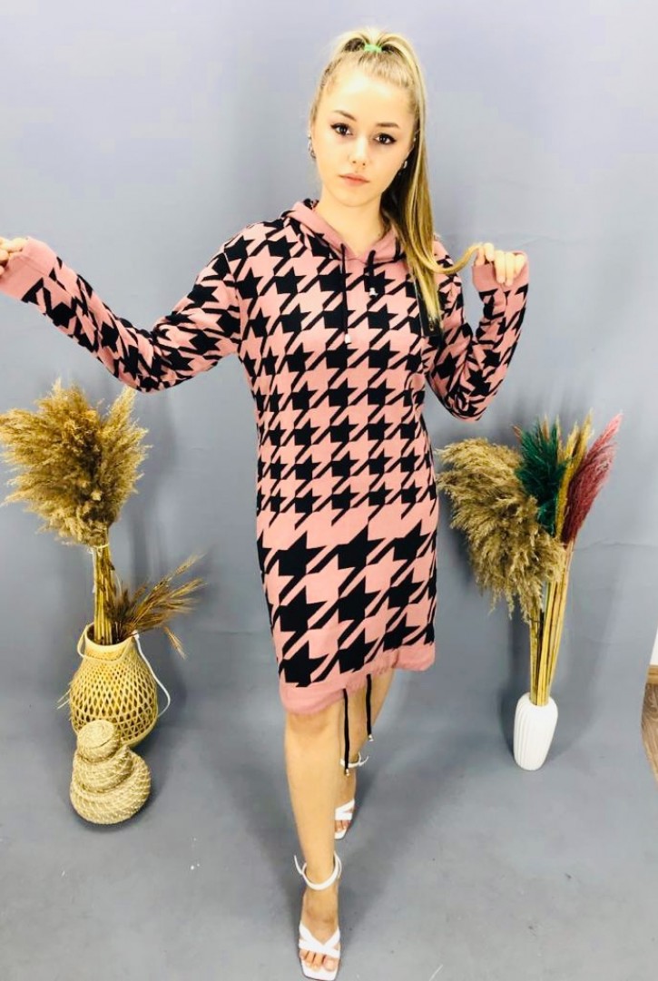 Kadın Kazayağı Desenli Triko Elbise