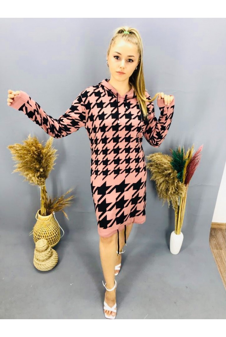 Kadın Kazayağı Desenli Triko Elbise