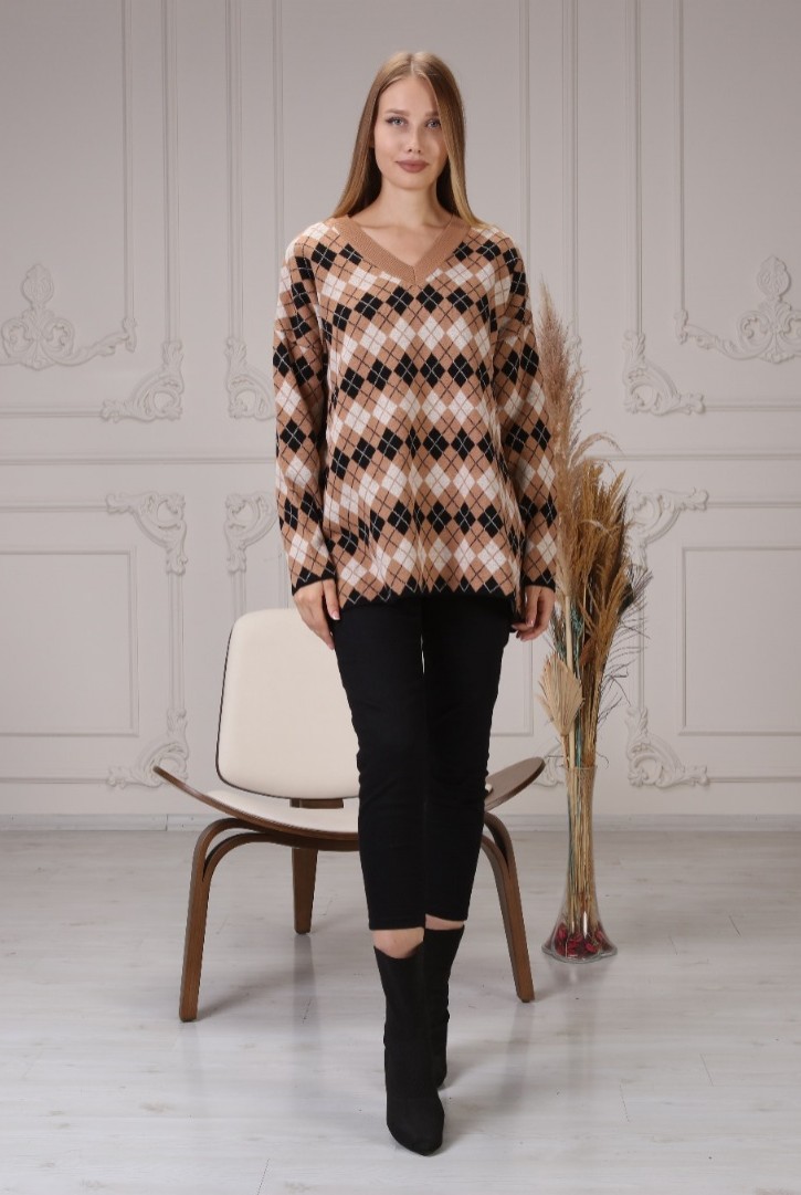 Women's Diamond Pattern Colorful Knitwear Sweater