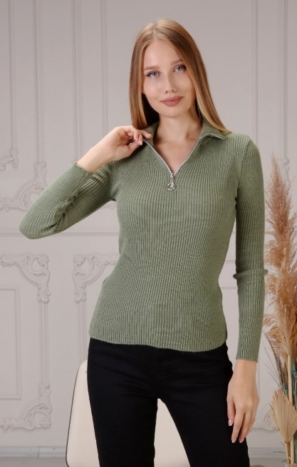 Kadın Fermuar Yakalı Triko Kazak