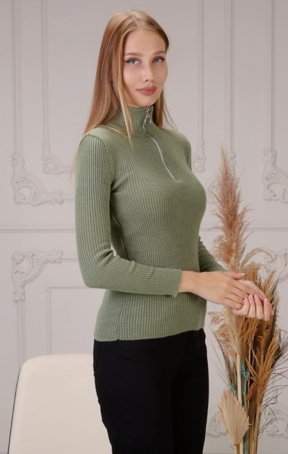 Kadın Fermuar Yakalı Triko Kazak