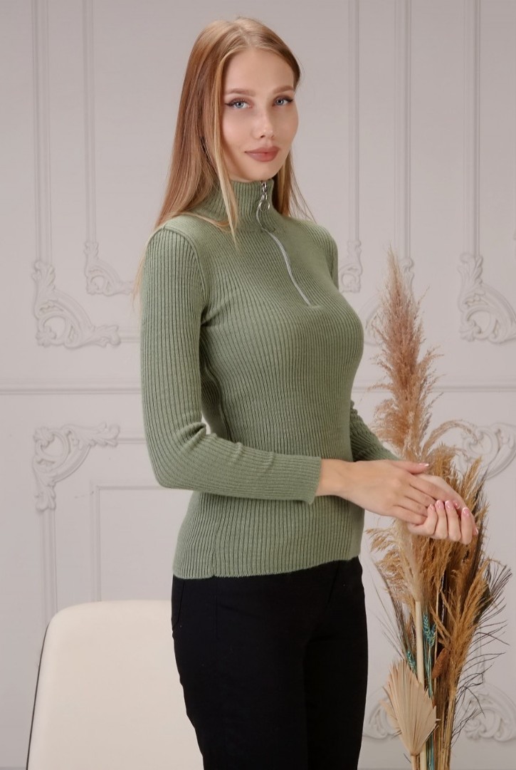 Kadın Fermuar Yakalı Triko Kazak