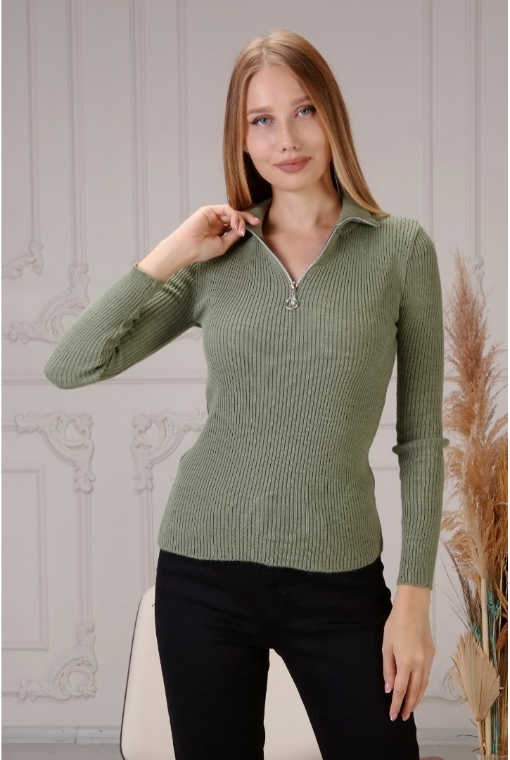 Kadın Fermuar Yakalı Triko Kazak