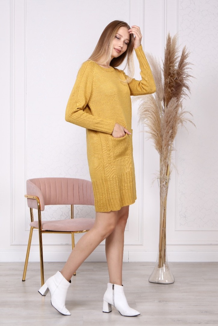 Kadın Cepli Mini Triko Elbise