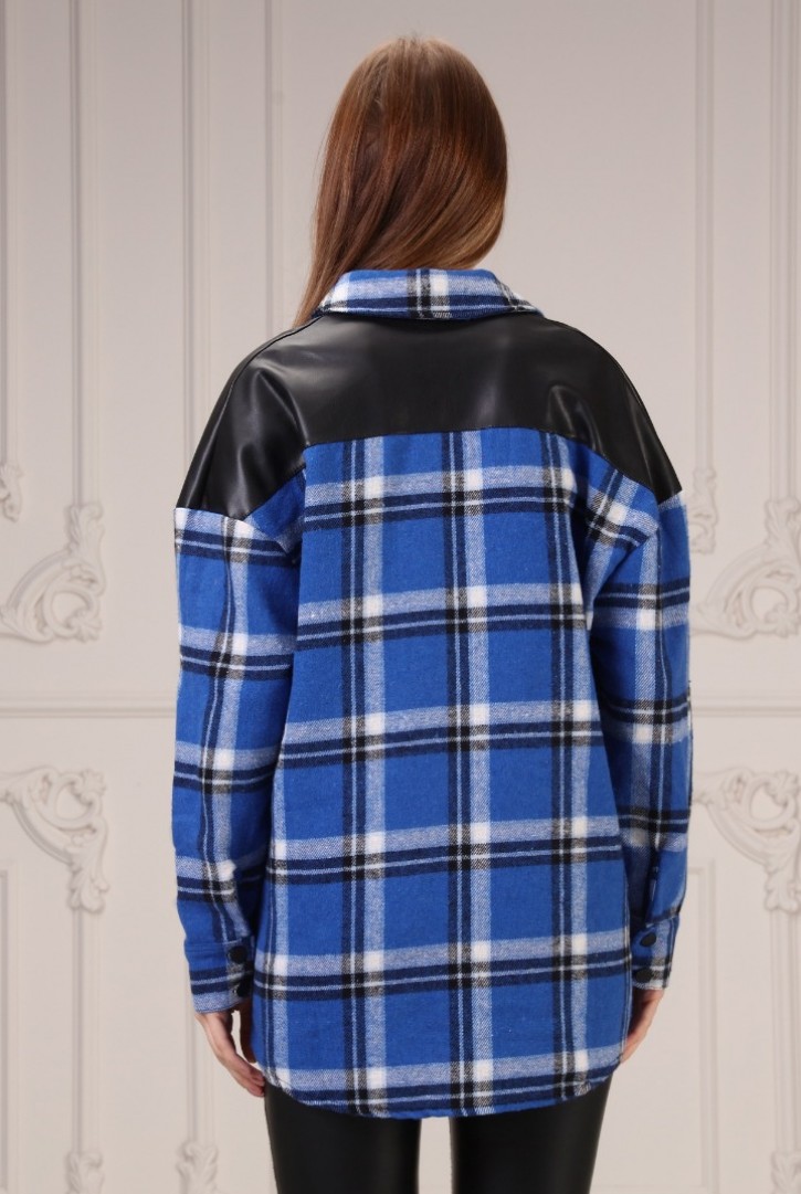 Kadın Deri Detaylı Oduncu Gömlek