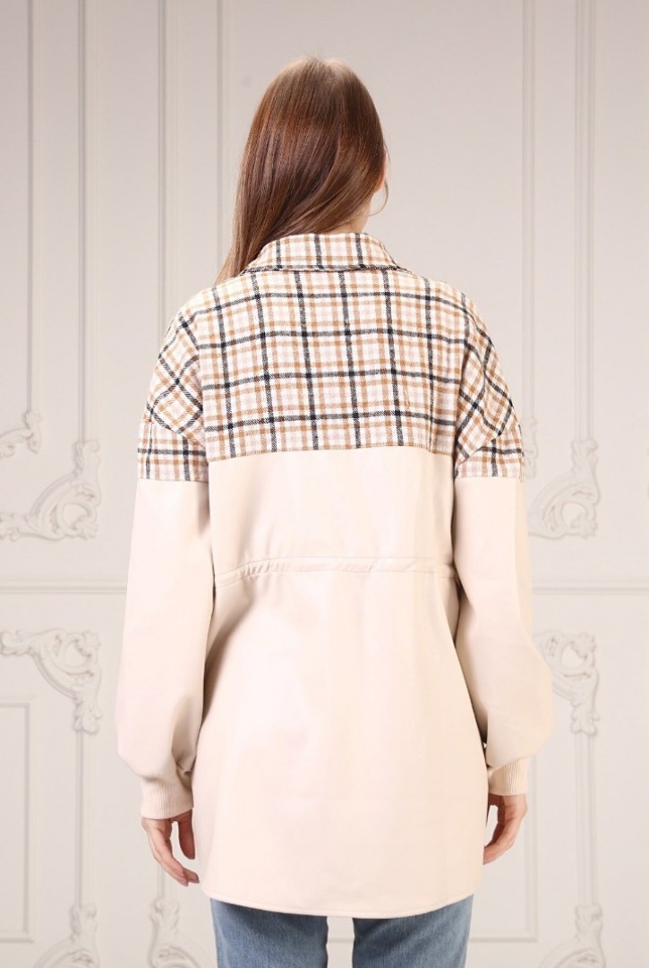 Kadın Ekose Detaylı Deri Gömlek