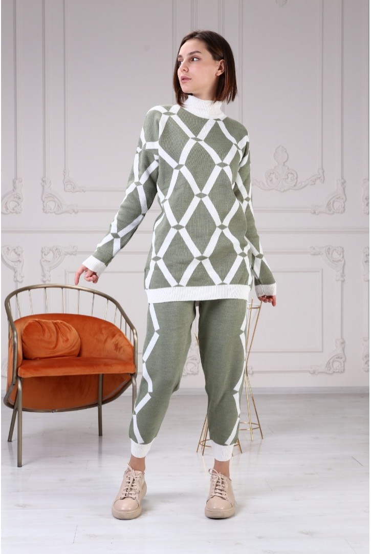 Kadın Kontrast Renkli Triko Takım