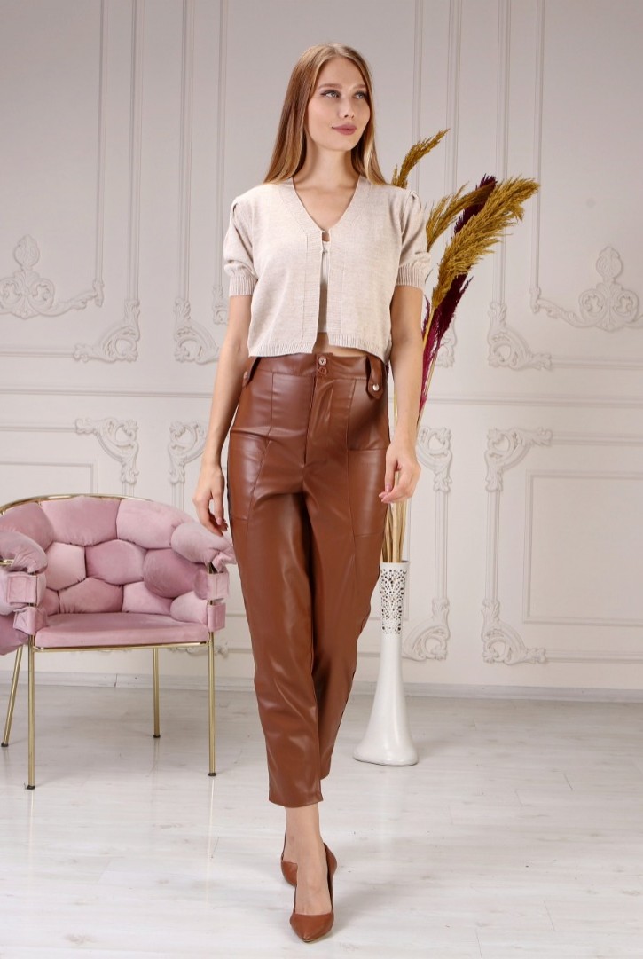 Kadın Kısa Kollu Crop Triko Hırka