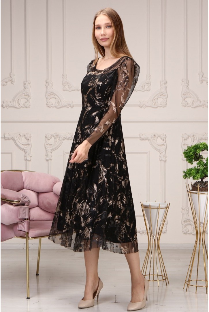 Women's Brushstroke Patterned Mesh Dress