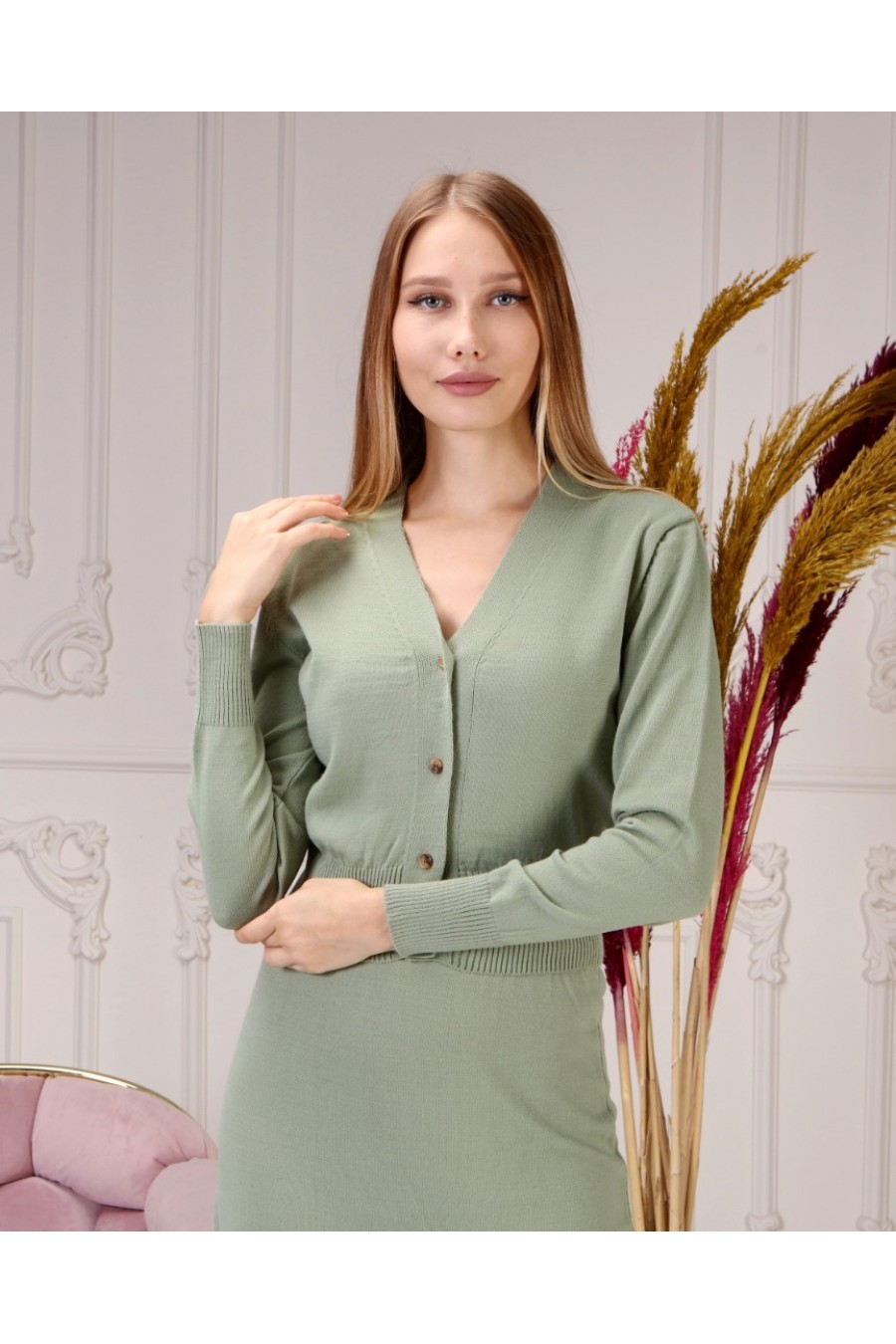 Kadın Etek-Bluz-Hırka Triko Takım