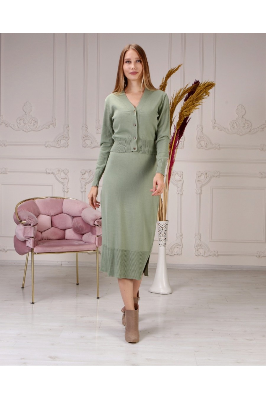 Kadın Etek-Bluz-Hırka Triko Takım