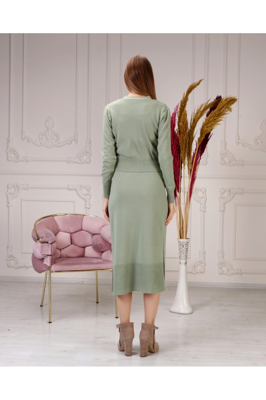 Kadın Etek-Bluz-Hırka Triko Takım