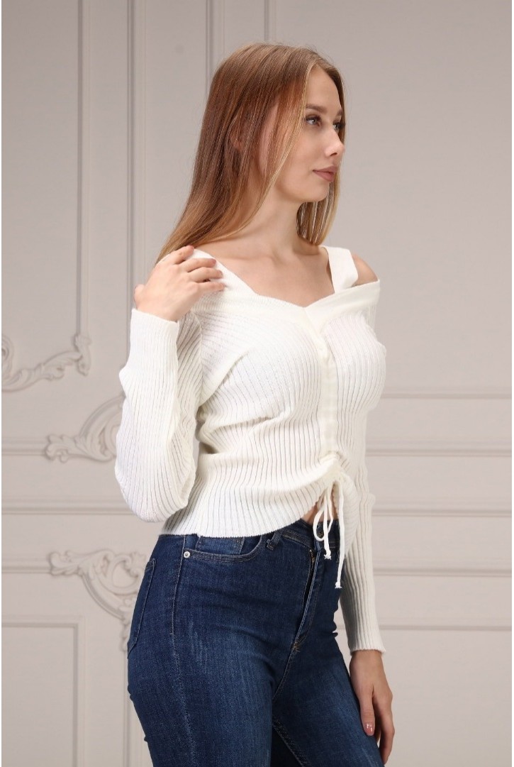 Kadın Omuz Detaylı Büzgülü Kazak